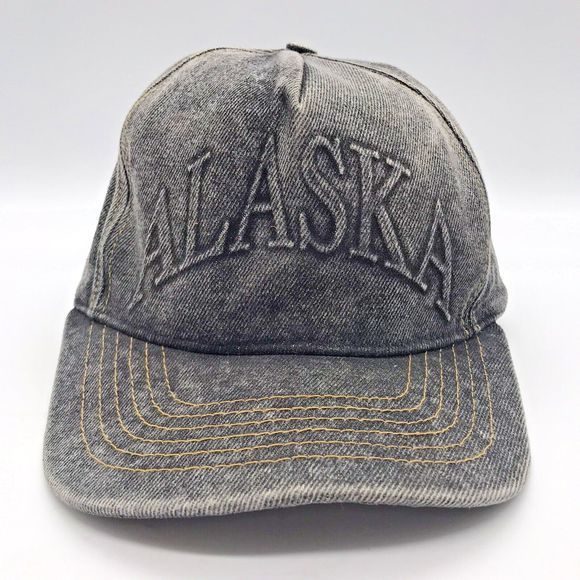 Star Pacific Other - Vtg. Alaska Gray Distressed Denim Baseball Cap Logo Front & Back Trucker Dad Hat